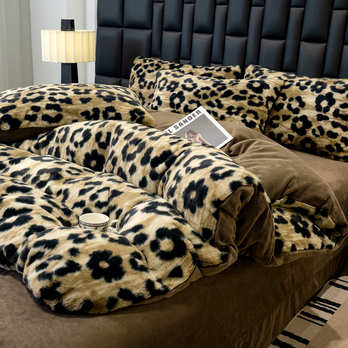 91家纺网 家纺一手货源 找家纺 豫见家纺 2025新款法式美拉德高克重兔毛床单款四件套兔毛简单款 豹纹咖