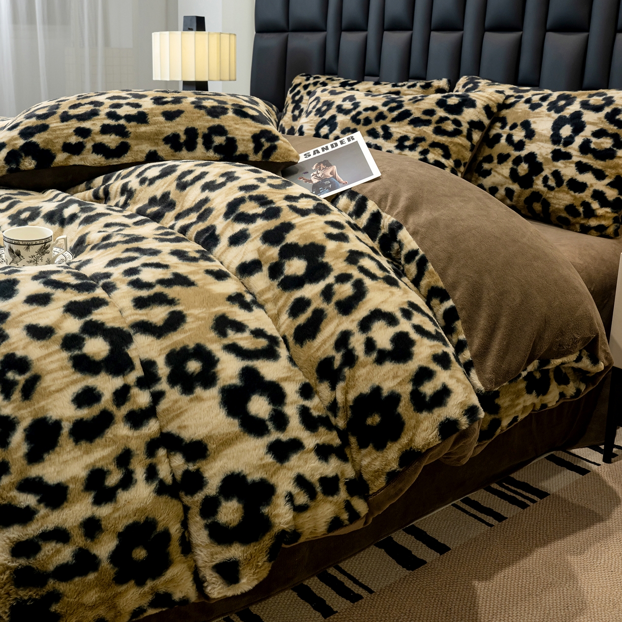 91家纺网 家纺一手货源 找家纺 豫见家纺 2025新款法式美拉德高克重兔毛床单款四件套兔毛简单款 豹纹咖