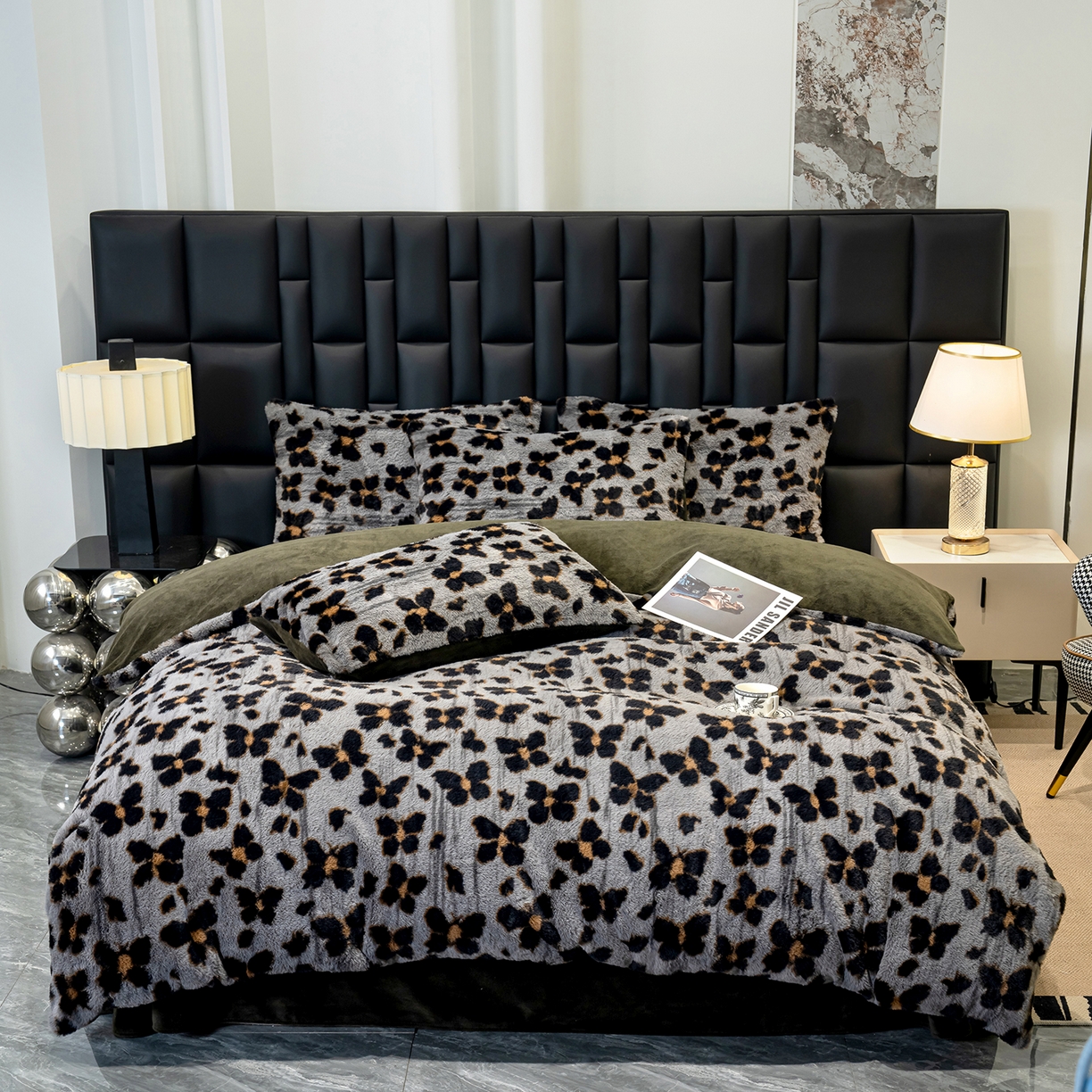 豫见家纺 2025新款法式美拉德高克重兔毛床单款四件套兔毛简单款 蝶舞-灰