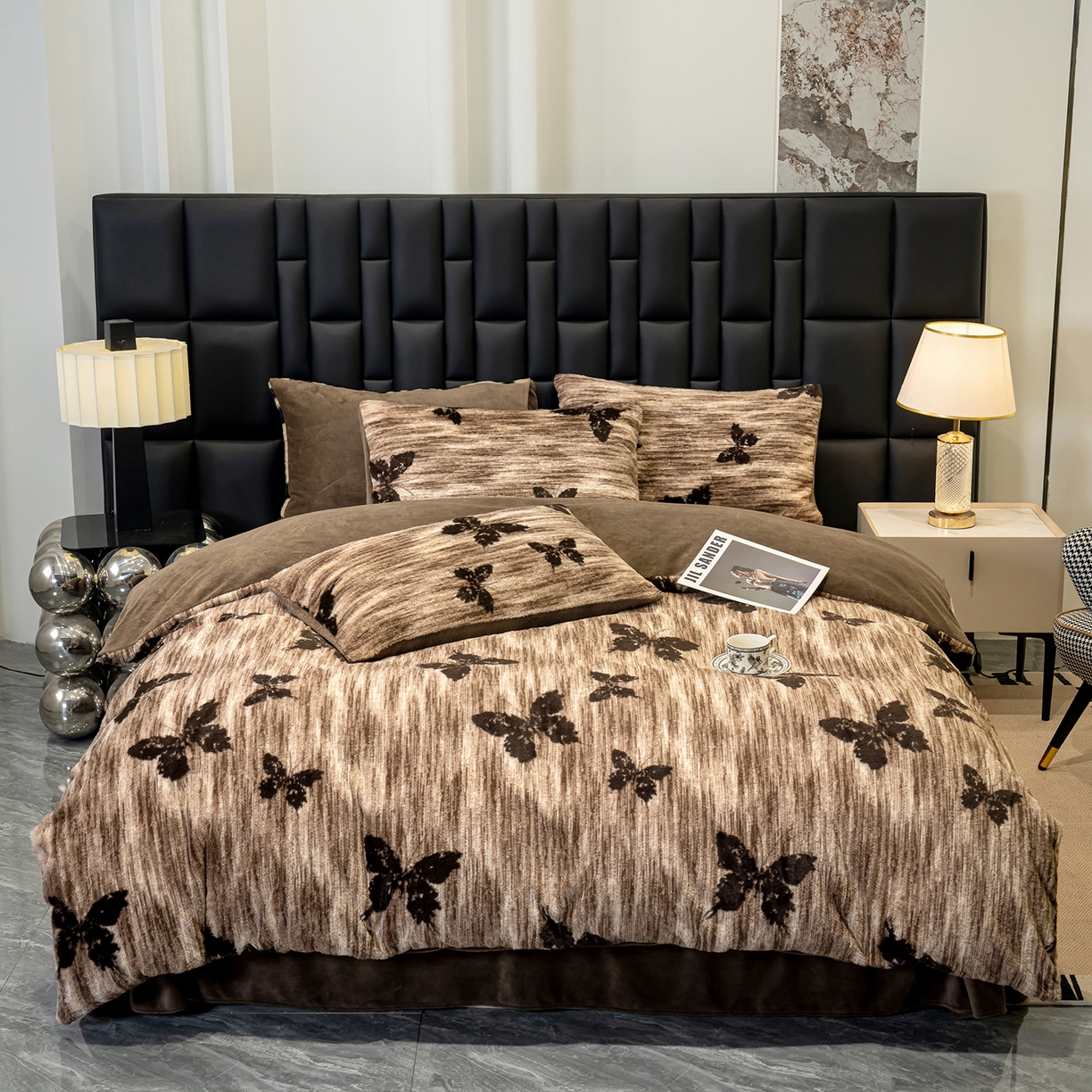 豫见家纺 2025新款法式美拉德高克重兔毛床单款四件套兔毛简单款 蝶舞-咖