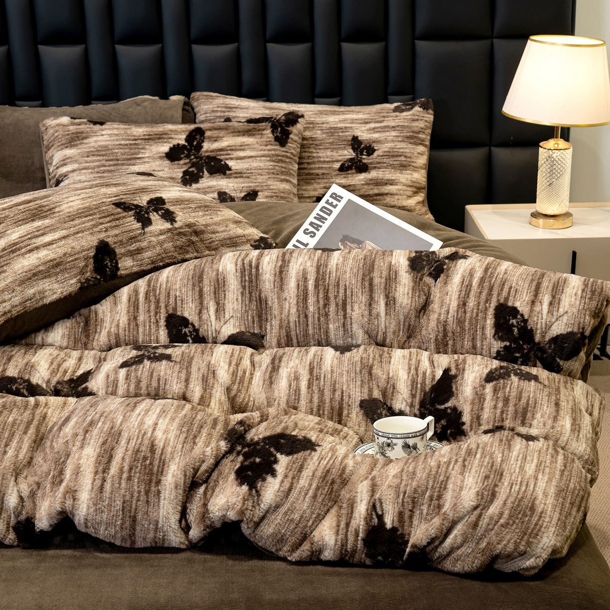 91家纺网 家纺一手货源 找家纺 豫见家纺 2025新款法式美拉德高克重兔毛床单款四件套兔毛简单款 蝶舞-咖