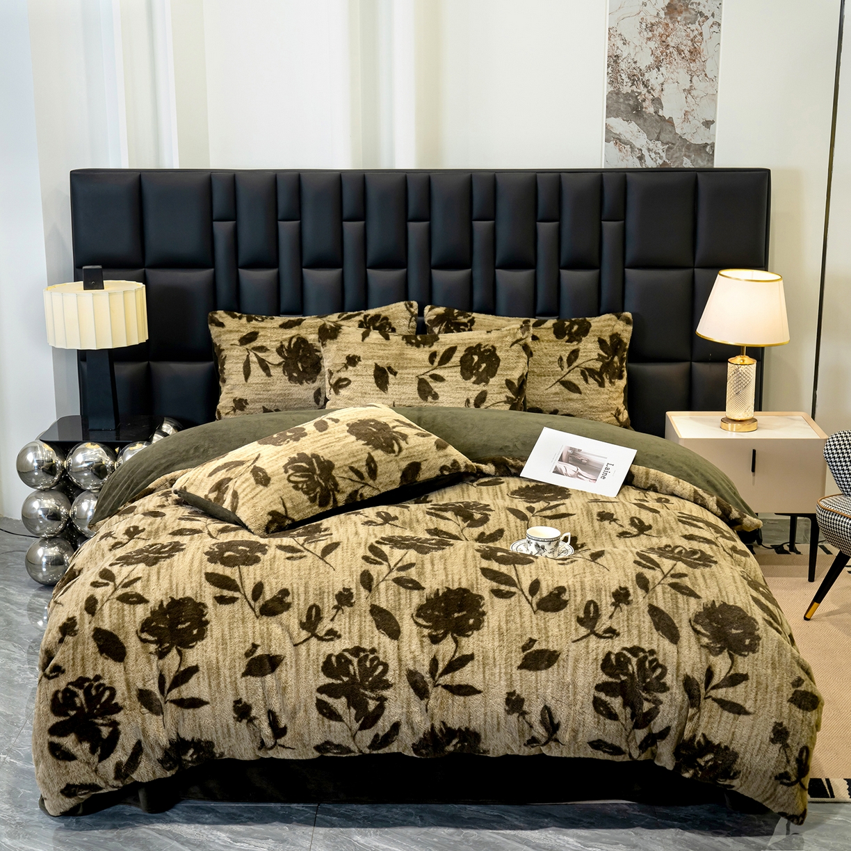 豫见家纺 2025新款法式美拉德高克重兔毛床单款四件套兔毛简单款 繁花