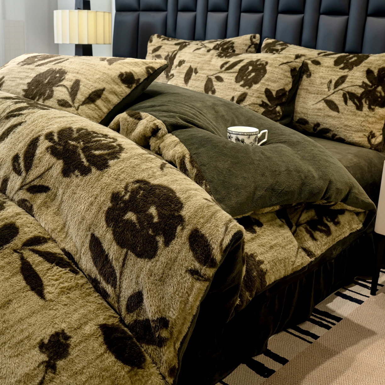 91家纺网 家纺一手货源 找家纺 豫见家纺 2025新款法式美拉德高克重兔毛床单款四件套兔毛简单款 繁花