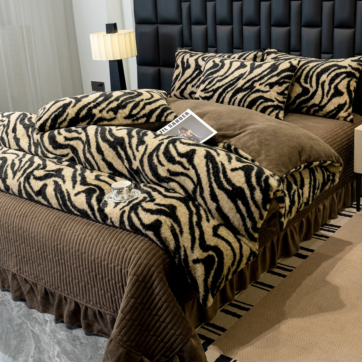 91家纺网 家纺一手货源 找家纺 豫见家纺 2025新款法式美拉德高克重兔毛床单款四件套兔毛简单款 虎纹