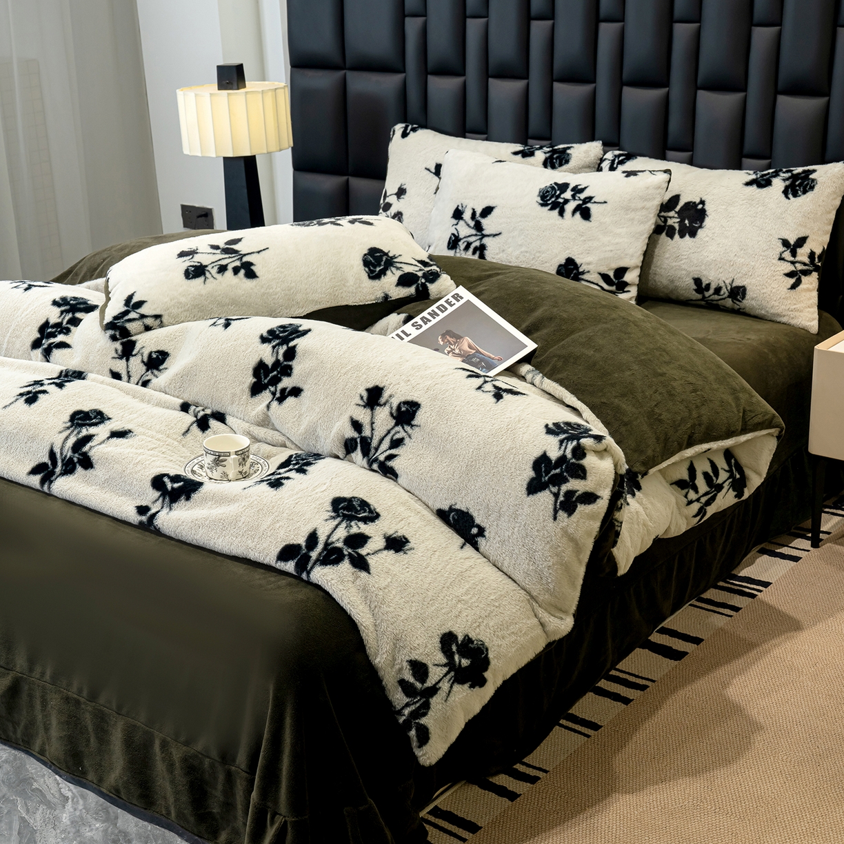 91家纺网 家纺一手货源 找家纺 豫见家纺 2025新款法式美拉德高克重兔毛床单款四件套兔毛简单款 玫瑰白