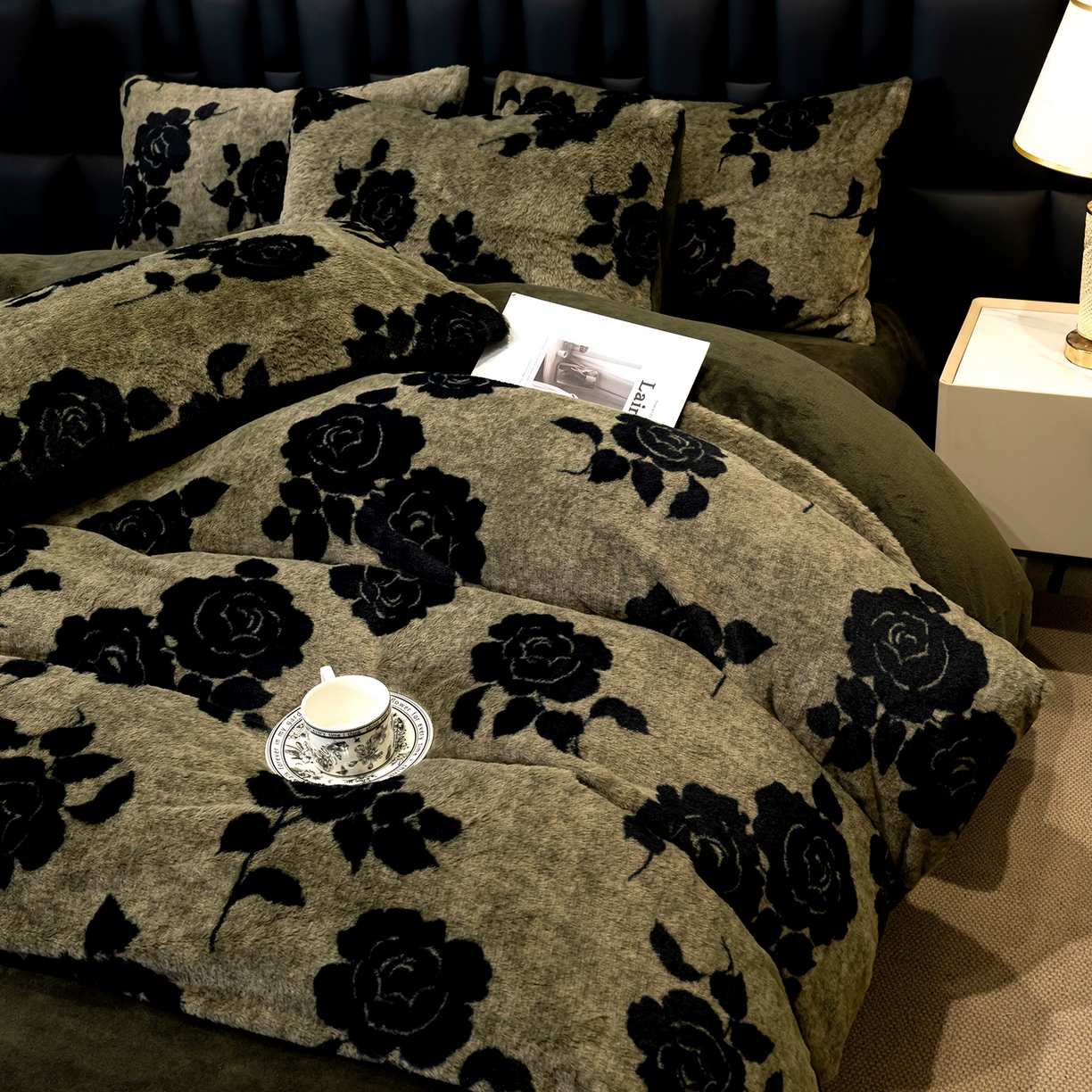 91家纺网 家纺一手货源 找家纺 豫见家纺 2025新款法式美拉德高克重兔毛床单款四件套兔毛简单款 玫瑰庄园