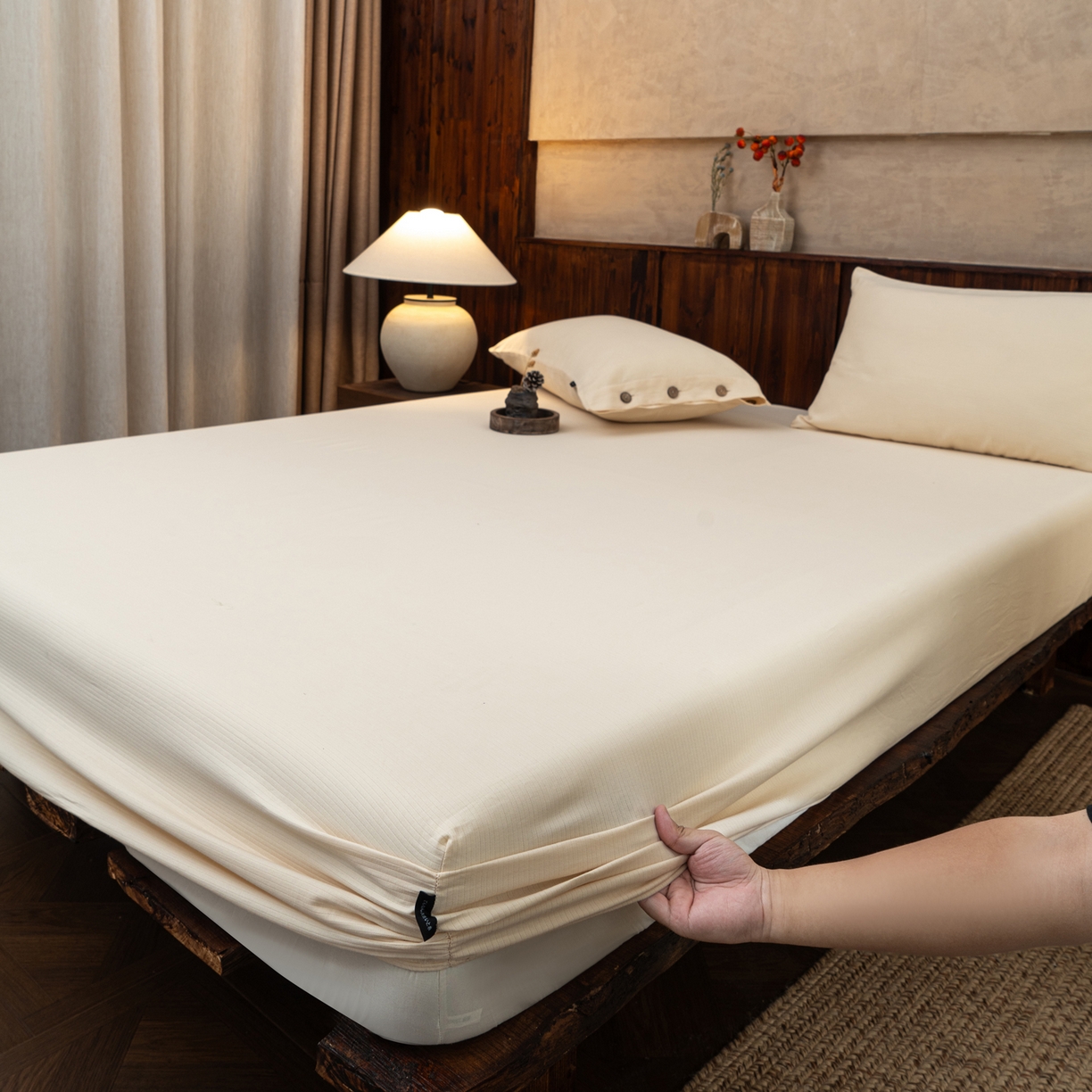 91家纺网 家纺一手货源 找家纺 （总）春皖家纺 2025新款全棉水洗提花磨毛单床笠-风格一