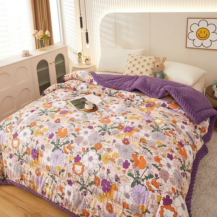 91家纺网 家纺一手货源 找家纺 蔻之羽 2025新款水洗棉豆豆被夏被春秋被豆豆绒冬被直播爆款被子被芯 动物世界