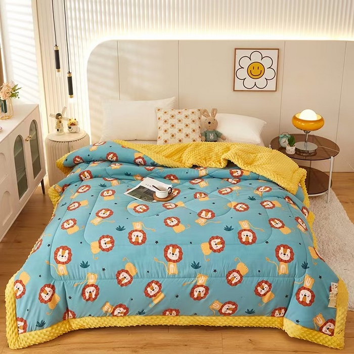 91家纺网 家纺一手货源 找家纺 蔻之羽 2025新款水洗棉豆豆被夏被春秋被豆豆绒冬被直播爆款被子被芯 狮子王国