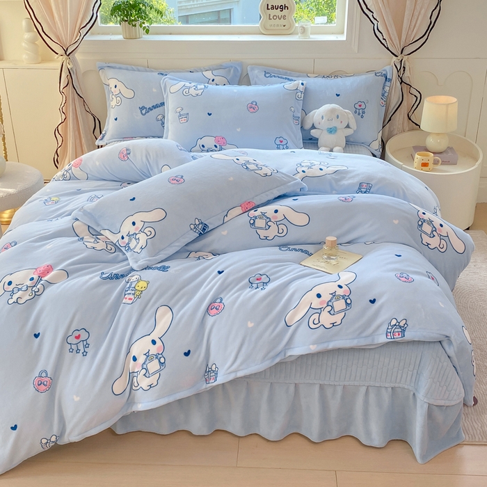 豫见家纺 2025新款高克重牛奶绒夹棉床盖四件套 梦幻大耳狗