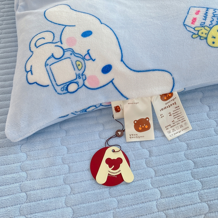 91家纺网 家纺一手货源 找家纺 豫见家纺 2025新款高克重牛奶绒夹棉床盖四件套 梦幻大耳狗