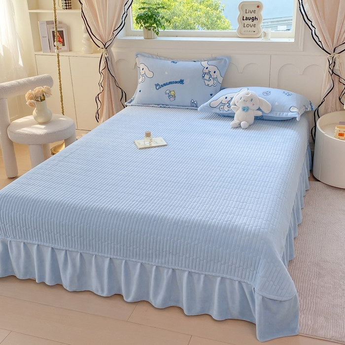 91家纺网 家纺一手货源 找家纺 豫见家纺 2025新款高克重牛奶绒夹棉床盖四件套 梦幻大耳狗