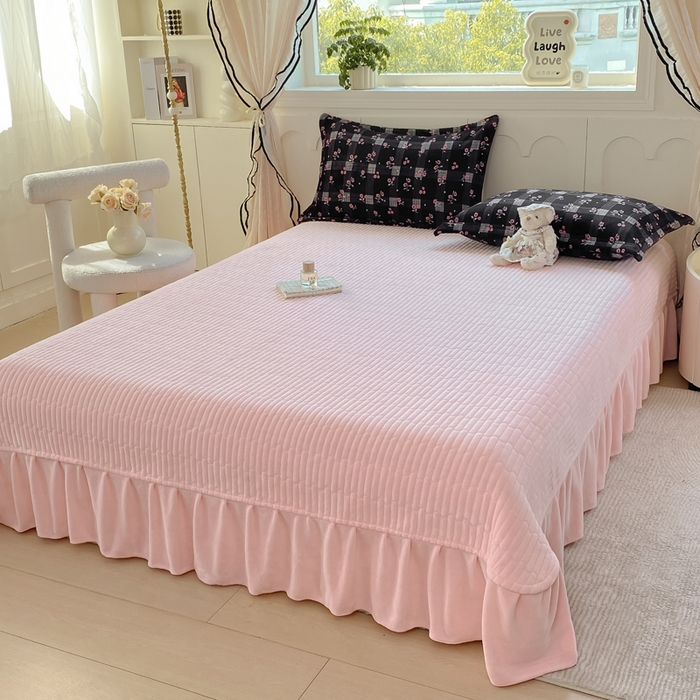 91家纺网 家纺一手货源 找家纺 豫见家纺 2025新款高克重牛奶绒夹棉床盖四件套 茉香