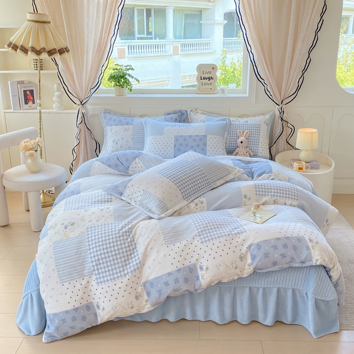 91家纺网 家纺一手货源 找家纺 豫见家纺 2025新款高克重牛奶绒夹棉床盖四件套 田园幻梦