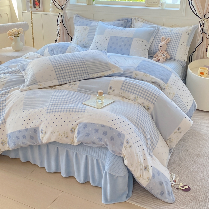 91家纺网 家纺一手货源 找家纺 豫见家纺 2025新款高克重牛奶绒夹棉床盖四件套 田园幻梦