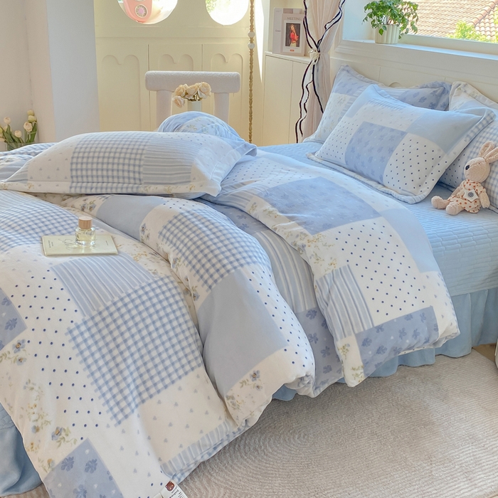 91家纺网 家纺一手货源 找家纺 豫见家纺 2025新款高克重牛奶绒夹棉床盖四件套 田园幻梦