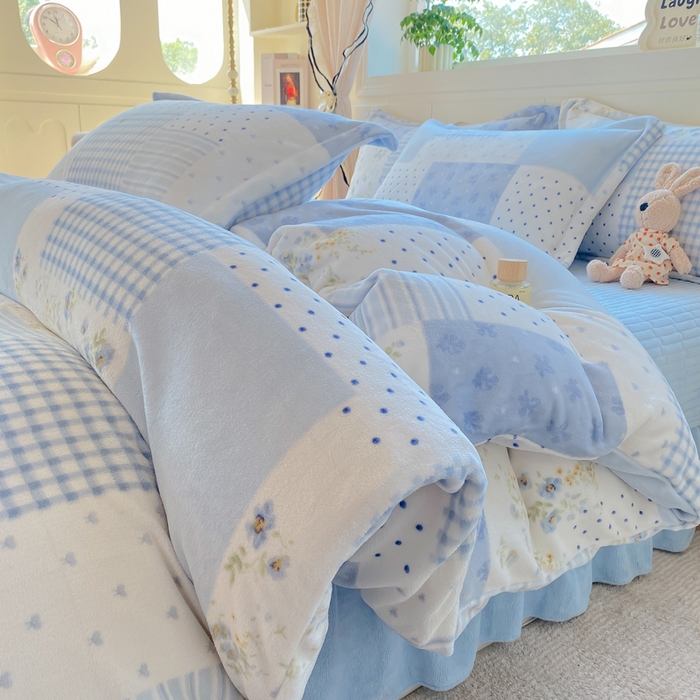 91家纺网 家纺一手货源 找家纺 豫见家纺 2025新款高克重牛奶绒夹棉床盖四件套 田园幻梦