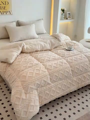 91家纺网 家纺一手货源 找家纺 畅销被业 2025新款塔芙绒羊羔绒提花冬被子被芯-小银杏叶系列 小银杏叶-米白