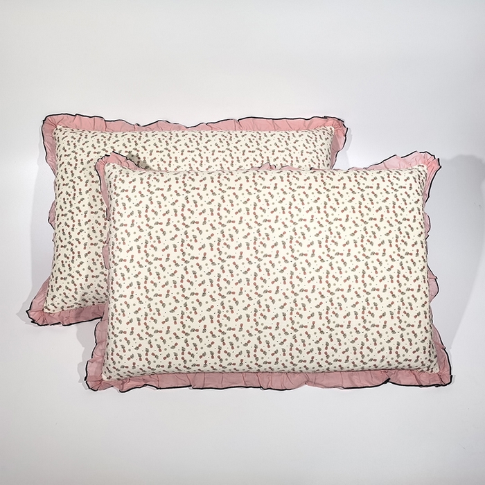 呦呦南宋 2025新款韩版35x55cm针织绒枕套双面两用绣线花边中层超声波夹棉单只装单品隐藏拉链款枕头套 菠萝粉