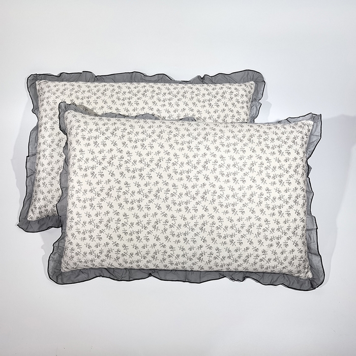 呦呦南宋 2025新款韩版35x55cm针织绒枕套双面两用绣线花边中层超声波夹棉单只装单品隐藏拉链款枕头套 清凌花