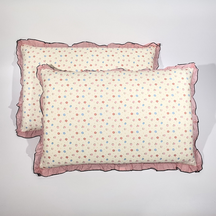 呦呦南宋 2025新款韩版35x55cm针织绒枕套双面两用绣线花边中层超声波夹棉单只装单品隐藏拉链款枕头套 清雅粉