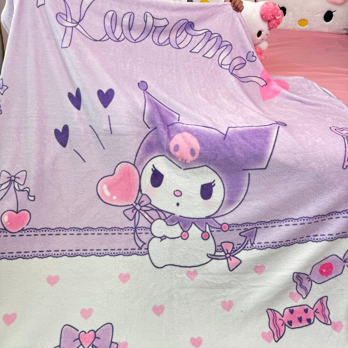 91家纺网 家纺一手货源 找家纺 博雅 2025新款三丽鸥牛奶绒盖毯毯子 气球库洛米