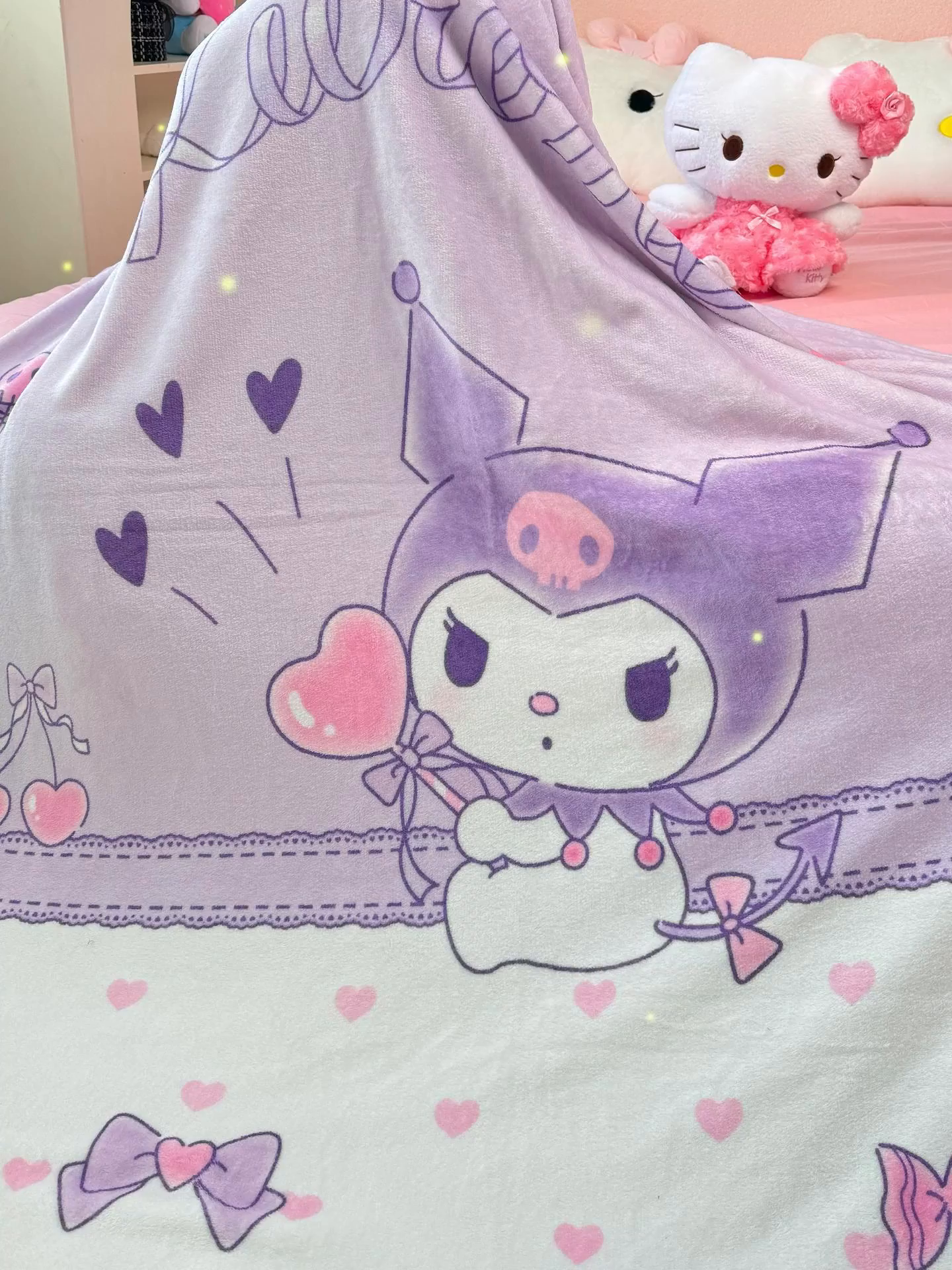 91家纺网 家纺一手货源 找家纺 博雅 2025新款三丽鸥牛奶绒盖毯毯子 气球库洛米