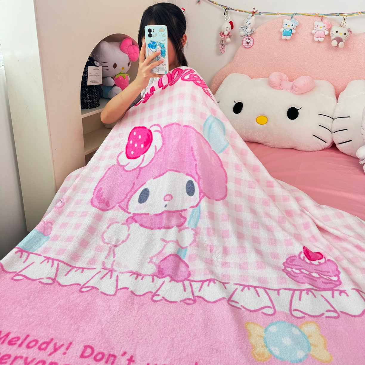 博雅 2025新款三丽鸥牛奶绒盖毯毯子 马卡龙美乐蒂