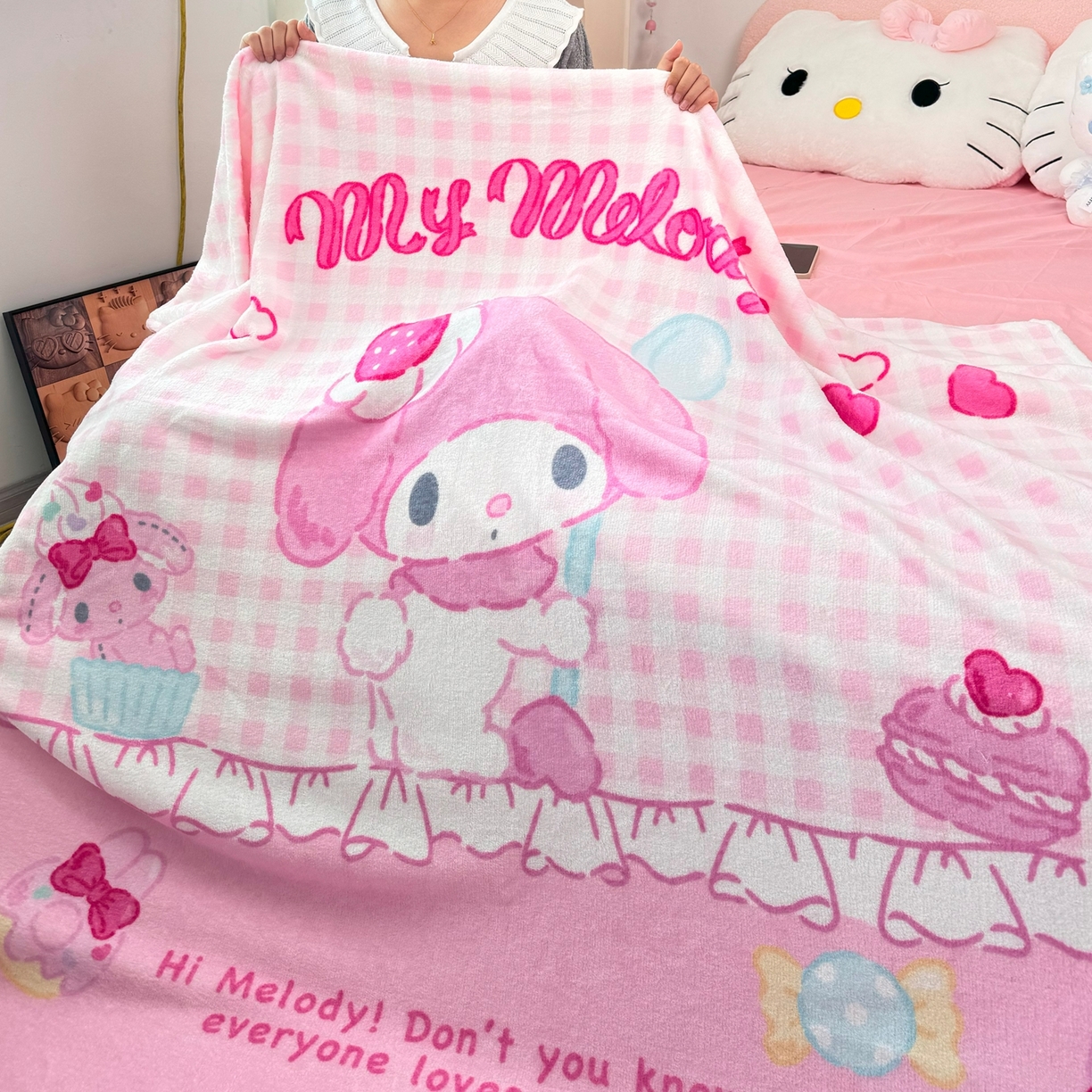 91家纺网 家纺一手货源 找家纺 博雅 2025新款三丽鸥牛奶绒盖毯毯子 马卡龙美乐蒂