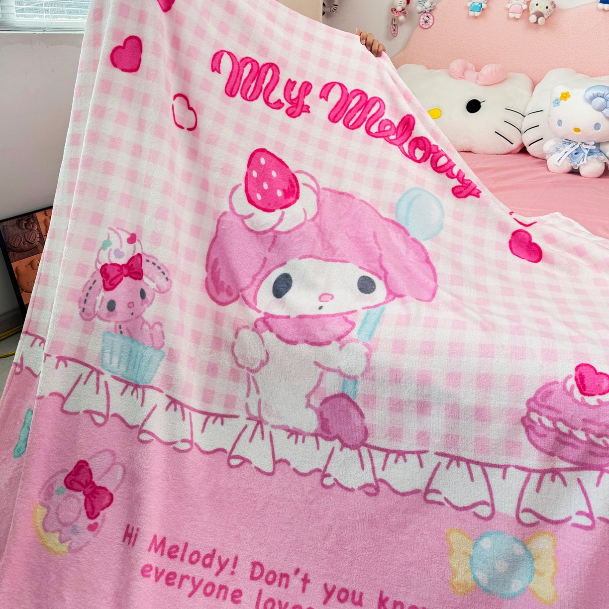 91家纺网 家纺一手货源 找家纺 博雅 2025新款三丽鸥牛奶绒盖毯毯子 马卡龙美乐蒂