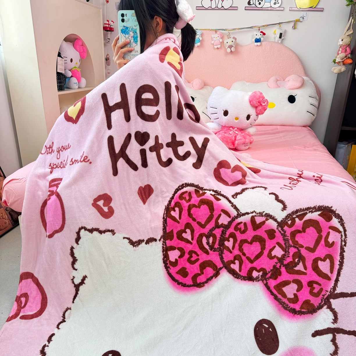 博雅 2025新款三丽鸥牛奶绒盖毯毯子 甜酷KT