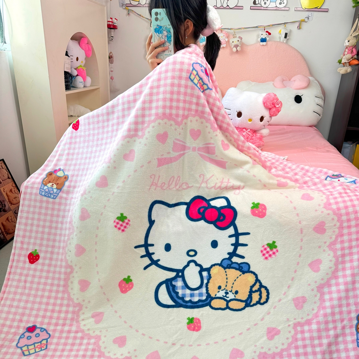 博雅 2025新款三丽鸥牛奶绒盖毯毯子 小熊饼干KT