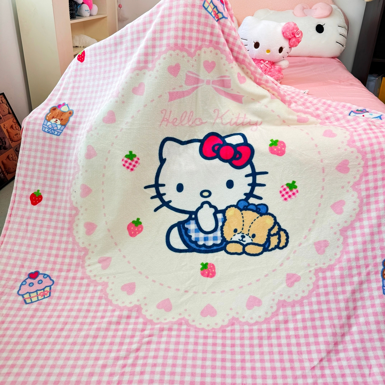 91家纺网 家纺一手货源 找家纺 博雅 2025新款三丽鸥牛奶绒盖毯毯子 小熊饼干KT