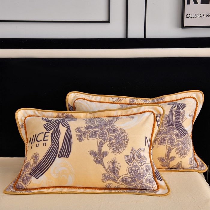 91家纺网 家纺一手货源 找家纺 诺梵家纺 2025新款8斤加厚保暖金貂绒牛奶绒印花四件套豆蔻年华黄