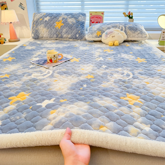 91家纺网 家纺一手货源 找家纺 （总）喜居 2025新款高克重印花牛奶绒夹棉床褥床垫子褥子床护垫