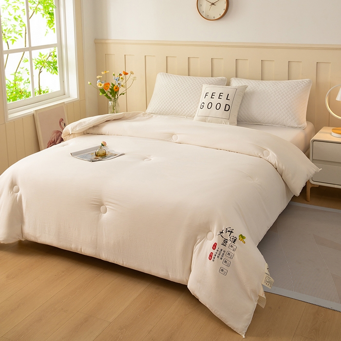 91家纺网 家纺一手货源 找家纺 奕宸居 2025新款原棉纯色大豆被被子被芯 本白