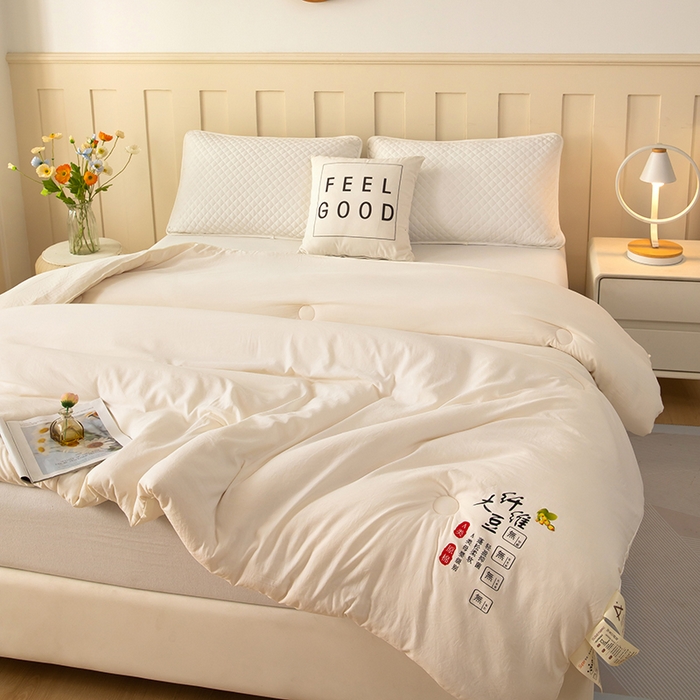 91家纺网 家纺一手货源 找家纺 奕宸居 2025新款原棉纯色大豆被被子被芯 本白