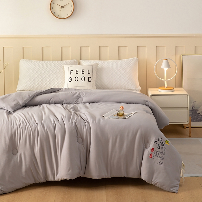 91家纺网 家纺一手货源 找家纺 奕宸居 2025新款原棉纯色大豆被被子被芯 高级灰