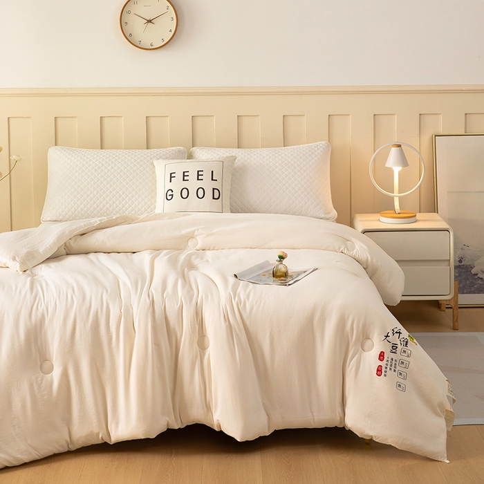 91家纺网 家纺一手货源 找家纺 奕宸居 2025新款原棉纯色大豆被被子被芯 本白