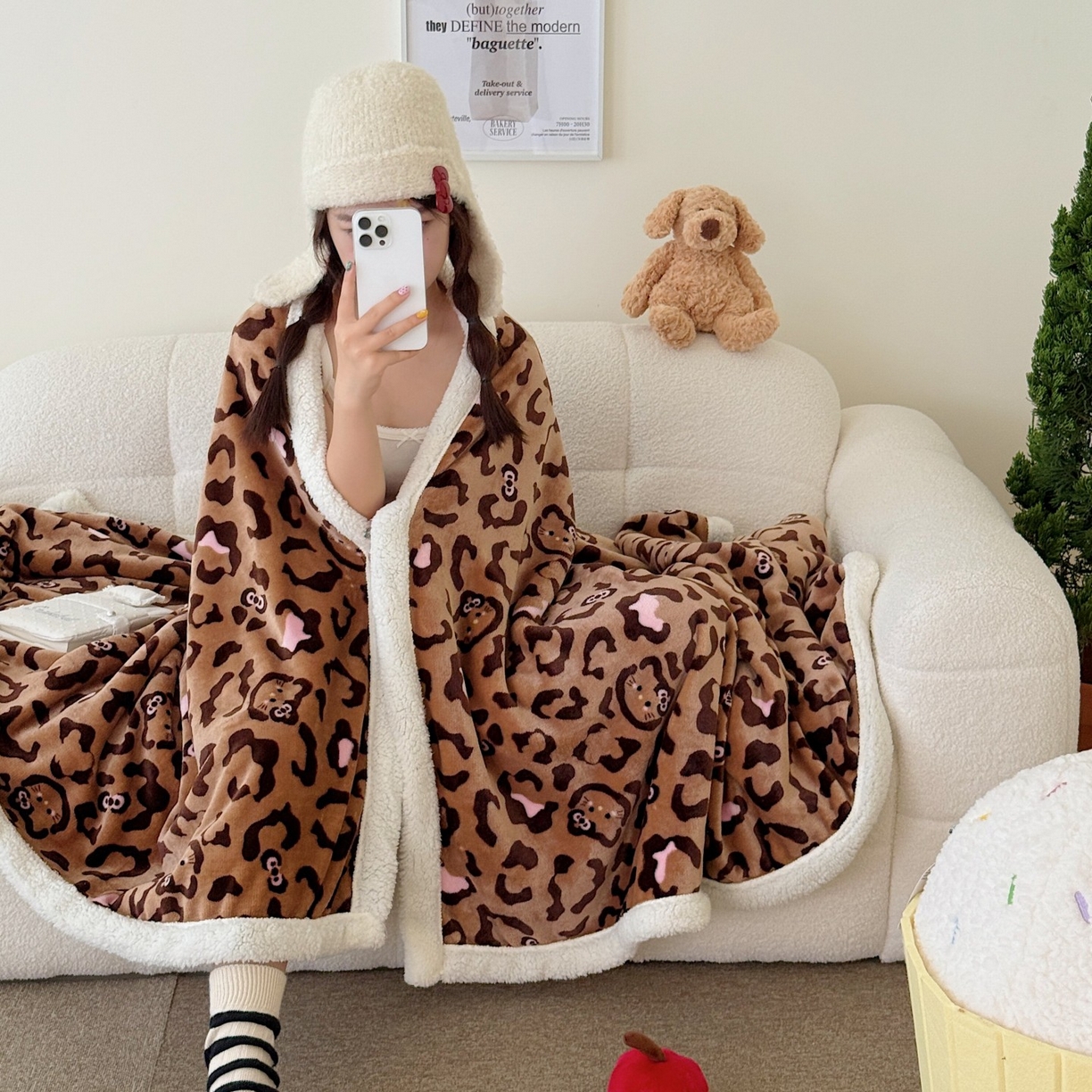 91家纺网 家纺一手货源 找家纺 顾里家纺 2025新款Chic韩系少女牛奶羊羔绒毯-豹纹系 咖豹纹