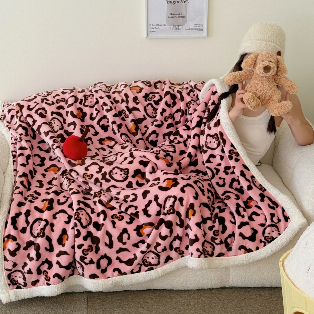 91家纺网 家纺一手货源 找家纺 顾里家纺 2025新款Chic韩系少女牛奶羊羔绒毯-豹纹系 粉豹纹