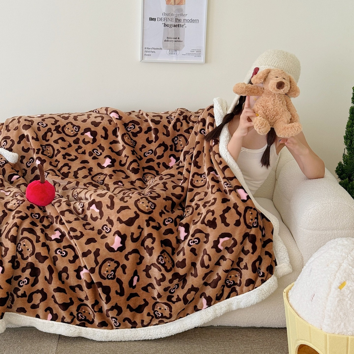 91家纺网 家纺一手货源 找家纺 顾里家纺 2025新款Chic韩系少女牛奶羊羔绒毯-豹纹系 咖豹纹