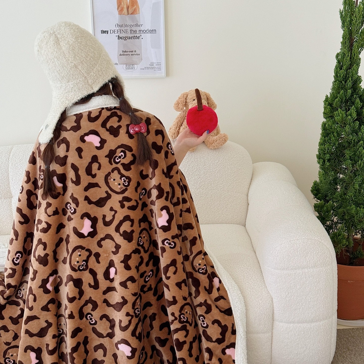 91家纺网 家纺一手货源 找家纺 顾里家纺 2025新款Chic韩系少女牛奶羊羔绒毯-豹纹系 咖豹纹