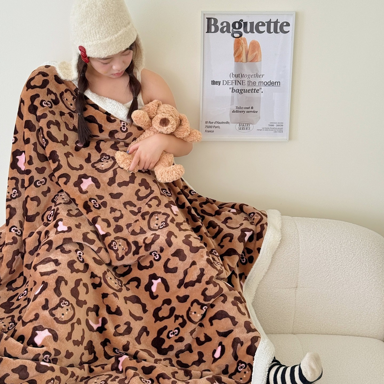 91家纺网 家纺一手货源 找家纺 顾里家纺 2025新款Chic韩系少女牛奶羊羔绒毯-豹纹系 咖豹纹