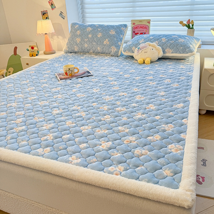 91家纺网 家纺一手货源 找家纺 喜居 2025新款高克重印花牛奶绒夹棉床褥床垫子褥子床护垫 暗香