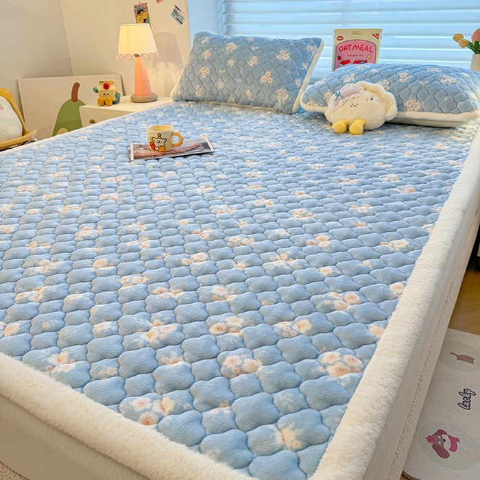 91家纺网 家纺一手货源 找家纺 喜居 2025新款高克重印花牛奶绒夹棉床褥床垫子褥子床护垫 暗香