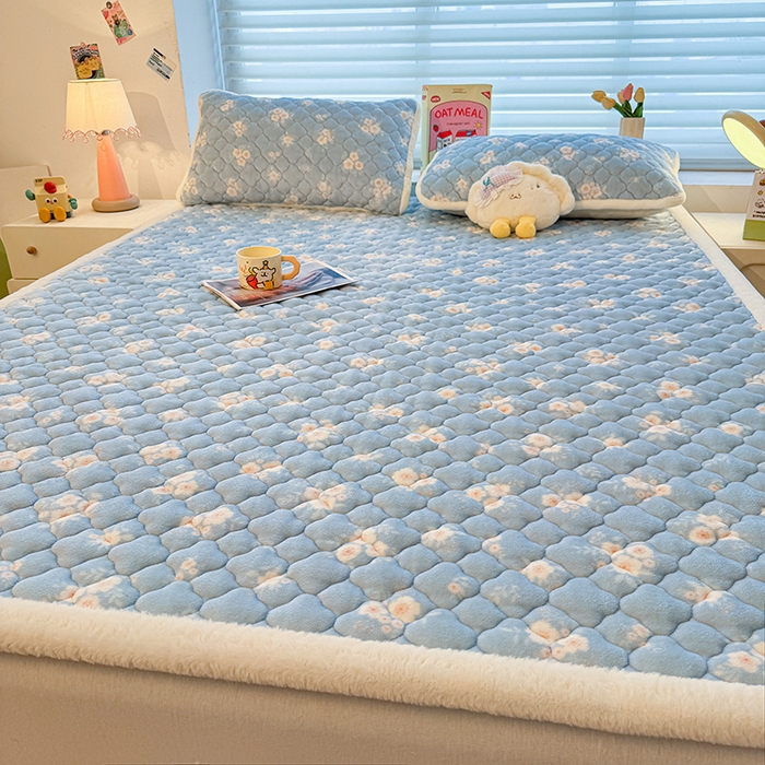 91家纺网 家纺一手货源 找家纺 喜居 2025新款高克重印花牛奶绒夹棉床褥床垫子褥子床护垫 暗香