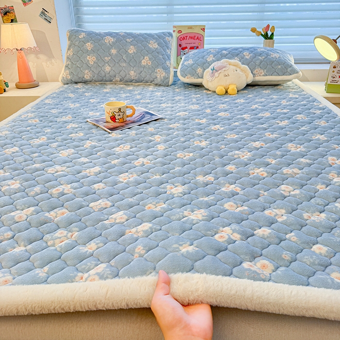 喜居 2025新款高克重印花牛奶绒夹棉床褥床垫子褥子床护垫 暗香
