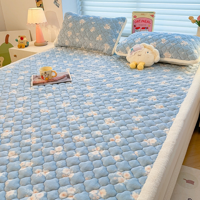 91家纺网 家纺一手货源 找家纺 喜居 2025新款高克重印花牛奶绒夹棉床褥床垫子褥子床护垫 暗香