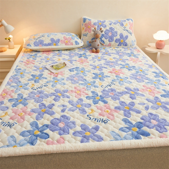 91家纺网 家纺一手货源 找家纺 喜居 2025新款高克重印花牛奶绒夹棉床褥床垫子褥子床护垫 缤纷花